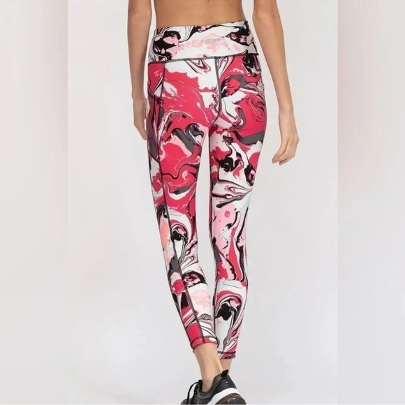 Dkny Sport Printed High-Waist 7/8 Leggings - Fiery Pink Marble NWT - Picture 2 of 5